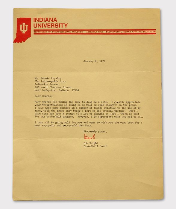 A letter written on Indiana University stationary 